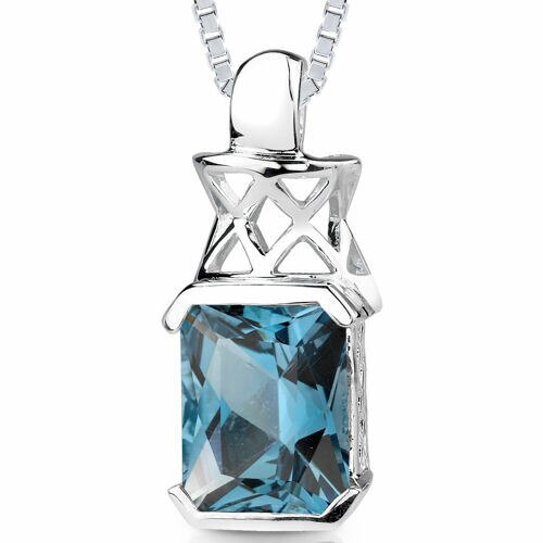 London Blue Topaz Pendant Sterling Silver Radiant 5 Carats