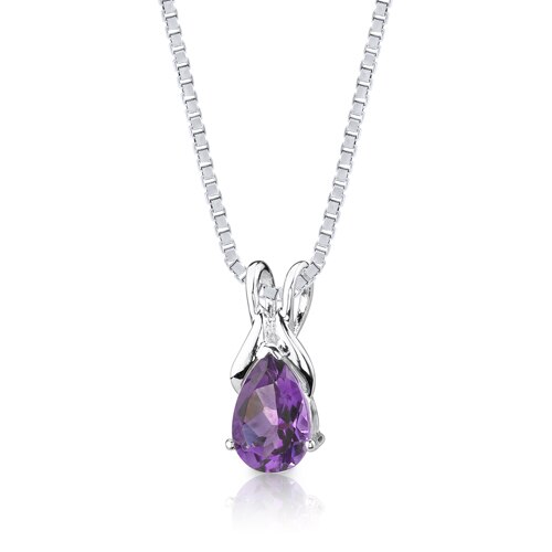 Amethyst Pendant Necklace Sterling Silver Pear Shape 1 Carats