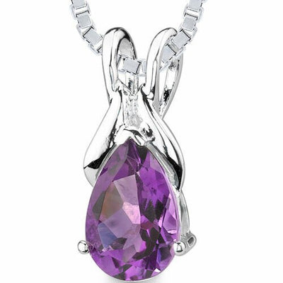 Amethyst Pendant Necklace Sterling Silver Pear Shape 1 Carats