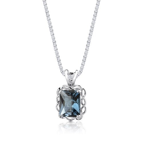 London Blue Topaz Pendant Sterling Silver Radiant 2.5 Carats