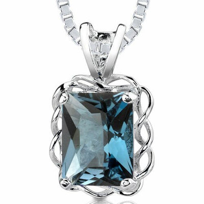 London Blue Topaz Pendant Sterling Silver Radiant 2.5 Carats