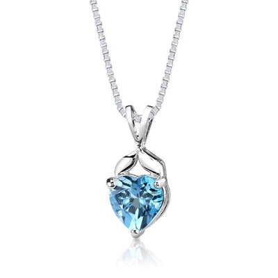 Swiss Blue Topaz Pendant Necklace Sterling Silver Heart 3 Carat