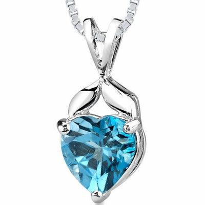 London Blue Topaz Pendant Necklace Sterling Silver Heart 3 Cts