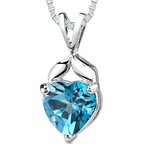 London Blue Topaz Pendant Necklace Sterling Silver Heart 3 Cts