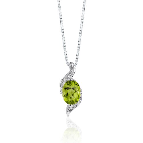 Peridot Pendant Necklace Sterling Silver Oval Shape 1.25 Carats