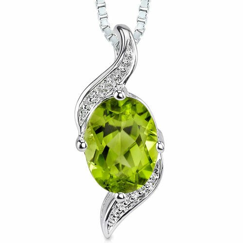 Peridot Pendant Necklace Sterling Silver Oval Shape 1.25 Carats