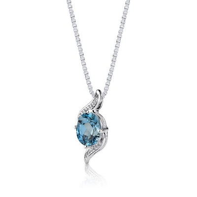 London Blue Topaz Pendant Necklace Sterling Silver Oval 1.5 Cts