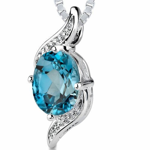 London Blue Topaz Pendant Necklace Sterling Silver Oval 1.5 Cts