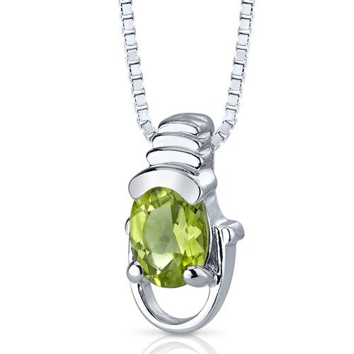 Peridot Pendant Necklace Sterling Silver Oval Shape 0.75 Carats SP4662