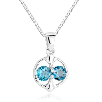 Round Cut London Blue Topaz Pendant Sterling Silver