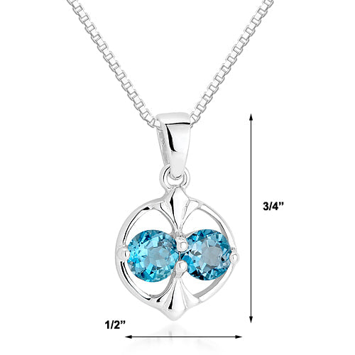 Round Cut London Blue Topaz Pendant Sterling Silver