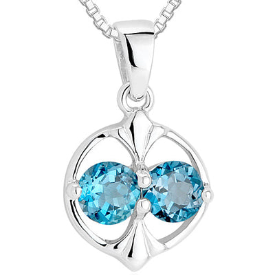 Round Cut London Blue Topaz Pendant Sterling Silver