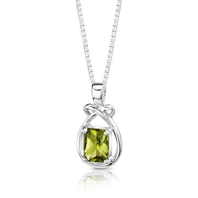 Peridot Pendant Necklace Sterling Silver Radiant 1.5 Carats