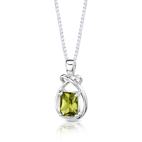 Peridot Pendant Necklace Sterling Silver Radiant 1.5 Carats