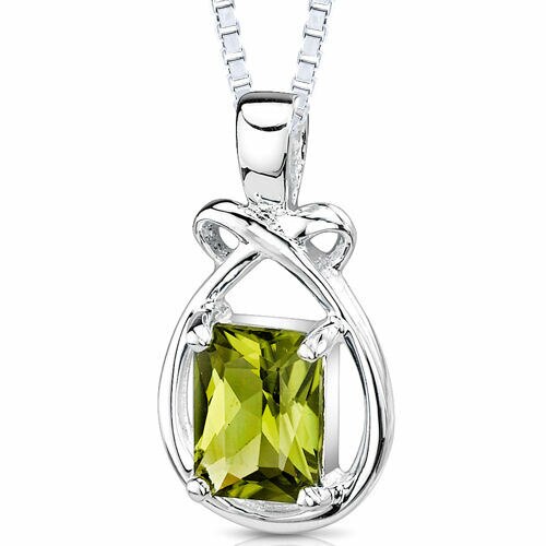 Peridot Pendant Necklace Sterling Silver Radiant 1.5 Carats