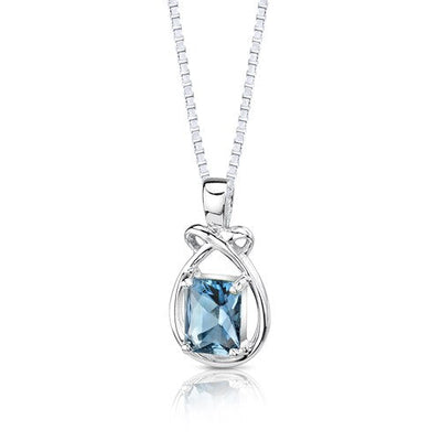 London Blue Topaz Pendant Sterling Silver Radiant 1.75 Carats