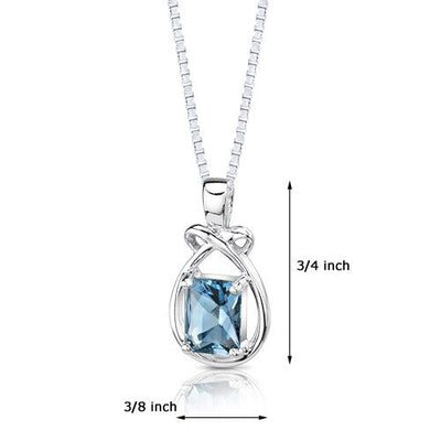 London Blue Topaz Pendant Sterling Silver Radiant 1.75 Carats