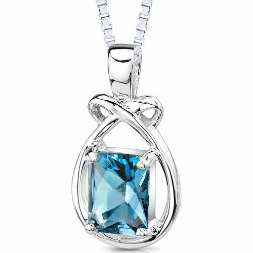 London Blue Topaz Pendant Sterling Silver Radiant 1.75 Carats