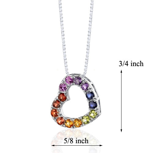 Rainbow Pendant Necklace Sterling Silver Round Shape 2 Carats