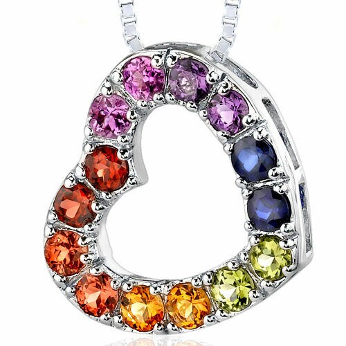 Rainbow Pendant Necklace Sterling Silver Round Shape 2 Carats