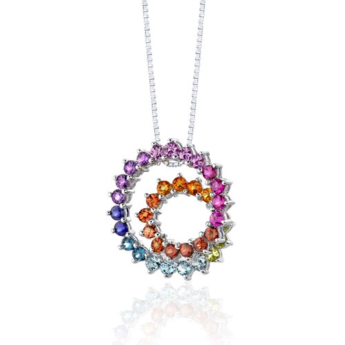 Rainbow Pendant Necklace Sterling Silver Round Shape 5 Carats