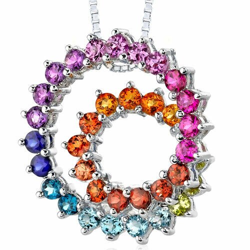 Rainbow Pendant Necklace Sterling Silver Round Shape 5 Carats