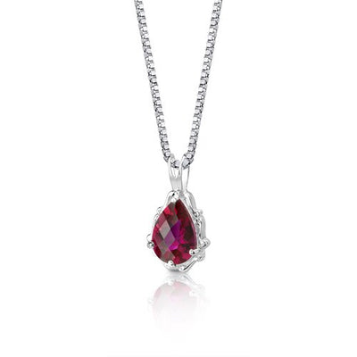 Peora Ruby Pendant Necklace Sterling Silver Pear Shape 2.25 Carats