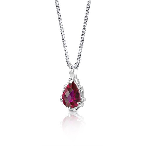 Peora Ruby Pendant Necklace Sterling Silver Pear Shape 2.25 Carats