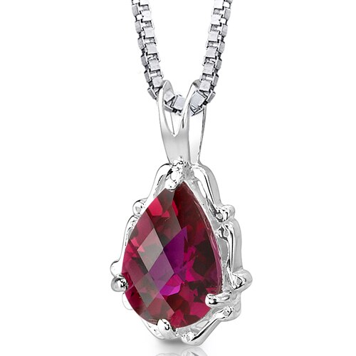 Peora Ruby Pendant Necklace Sterling Silver Pear Shape 2.25 Carats