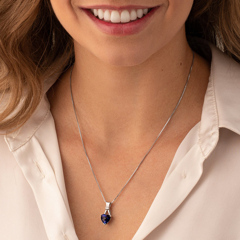 Blue Sapphire Pendant Necklace Sterling Silver Heart 3 Carats