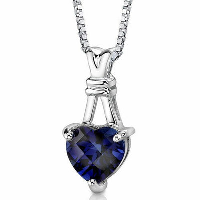 Blue Sapphire Pendant Necklace Sterling Silver Heart 3 Carats