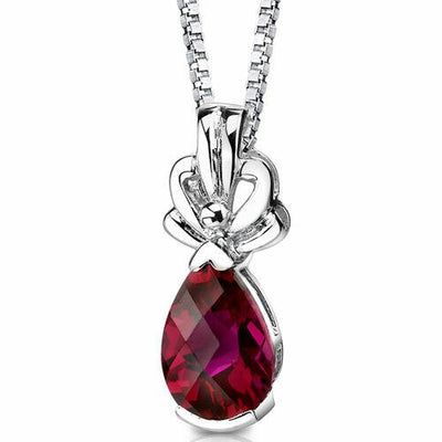 Ruby Pendant Necklace Sterling Silver Pear Shape 3 Carats