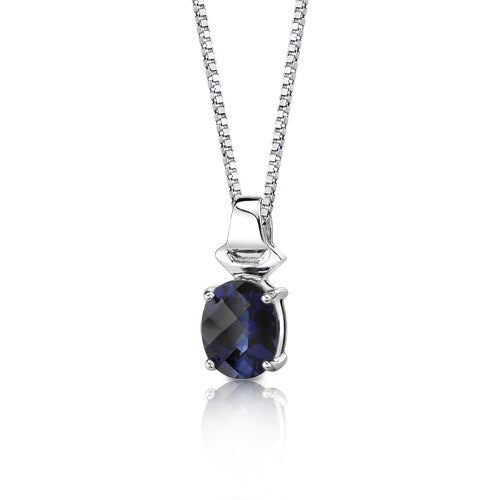 Blue Sapphire Pendant Necklace Sterling Silver Oval 3 Carats