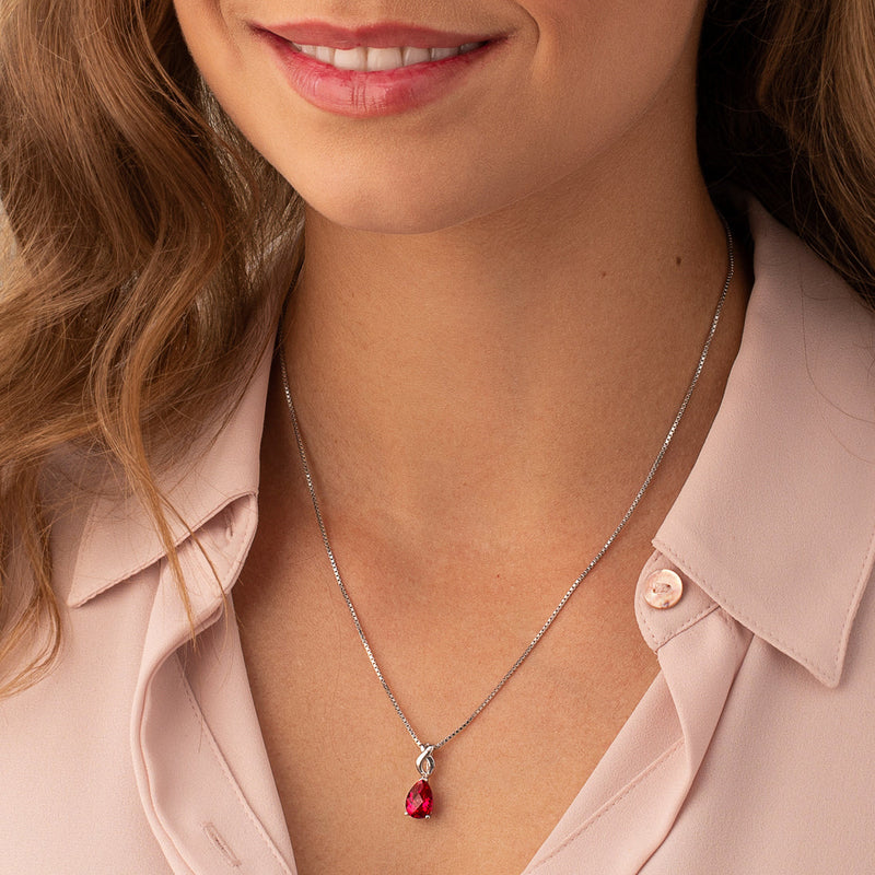 Ruby Pendant Necklace Sterling Silver Pear Shape 3 Carats