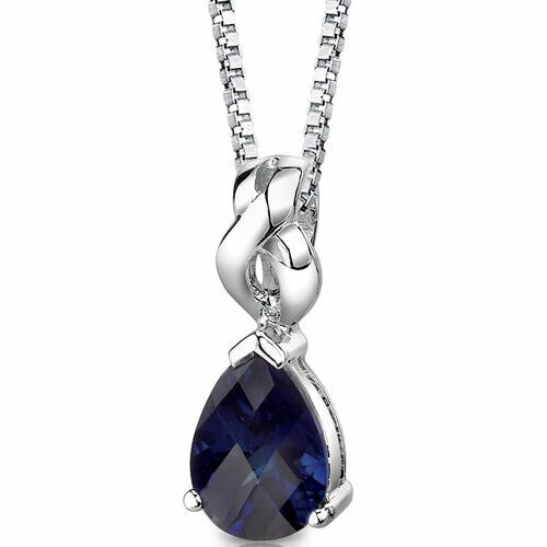 Blue Sapphire Pendant Necklace Sterling Silver Pear 3 Carats