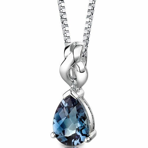 Alexandrite Pendant Necklace Sterling Silver Pear Shape 3 Carat