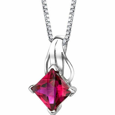 Ruby Solitaire Pendant Necklace Sterling Silver 3 Carats Princess Cut