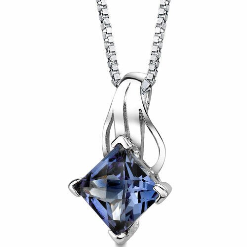 Alexandrite Pendant Necklace Sterling Silver Princess 3 Carats