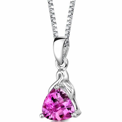 Pink Sapphire Pendant Necklace Sterling Silver Trillion 3 Carat