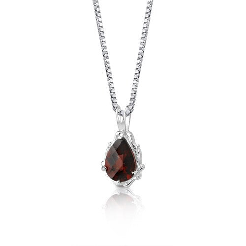 Garnet Pendant Necklace Sterling Silver Pear Shape 2.25 Carats