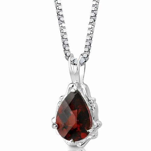 Garnet Pendant Necklace Sterling Silver Pear Shape 2.25 Carats