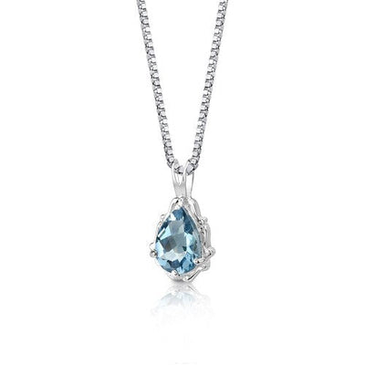 Swiss Blue Topaz Pendant Necklace Sterling Silver Pear 2.25 Cts