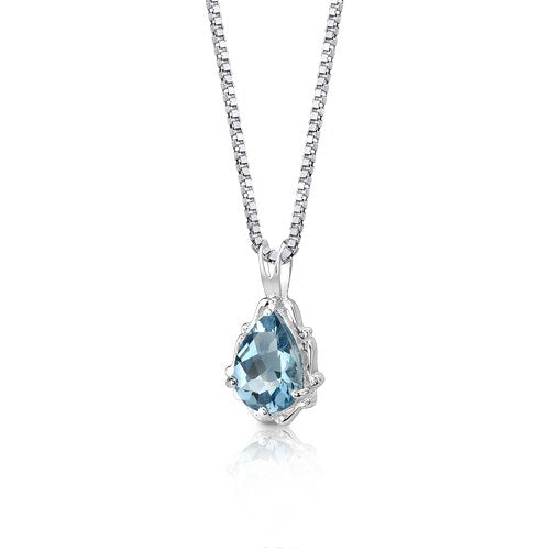 Swiss Blue Topaz Pendant Necklace Sterling Silver Pear 2.25 Cts