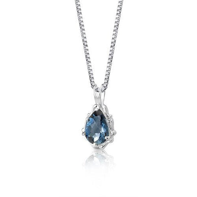 London Blue Topaz Pendant Sterling Silver Pear 2.25 Carats