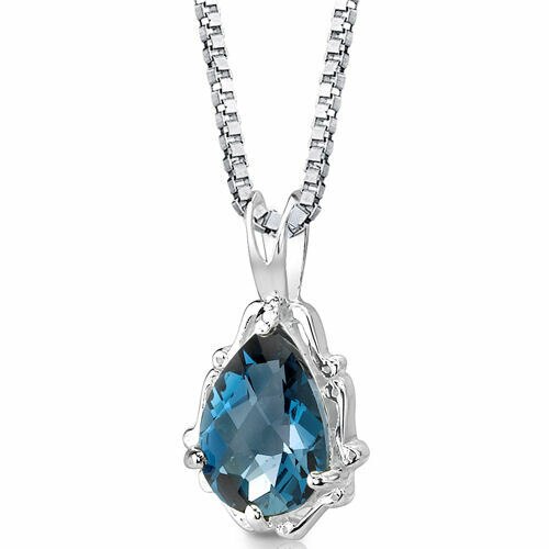 London Blue Topaz Pendant Sterling Silver Pear 2.25 Carats