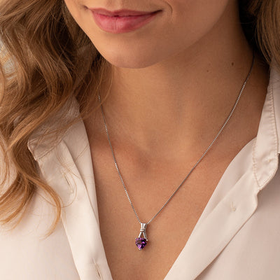 Amethyst Pendant Necklace Sterling Silver Heart 2.25 Carats