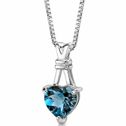 London Blue Topaz Pendant Necklace Sterling Silver Heart 3 Cts