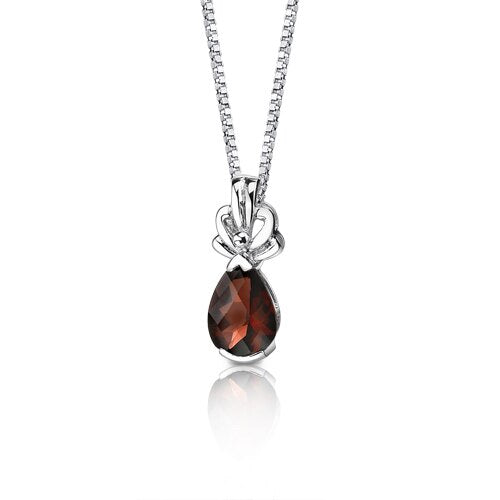 Garnet Pendant Necklace Sterling Silver Pear Shape 2.25 Carats