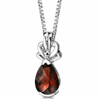 Garnet Pendant Necklace Sterling Silver Pear Shape 2.25 Carats