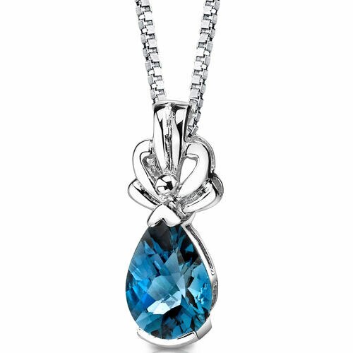 London Blue Topaz Pendant Sterling Silver Pear 2.25 Carats